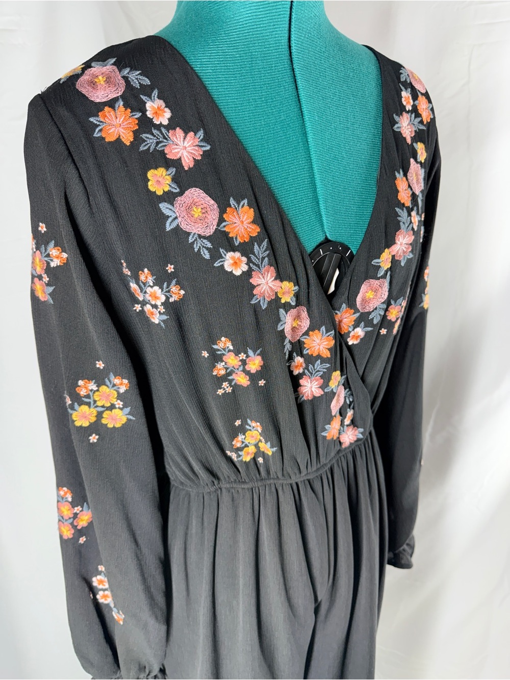 Savanna Jane Black Jumpsuit with Pink and Orange Floral Embroidery - Picture 2 of 11